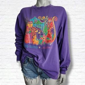 Vintage Laurel Burch "Kindred Creatures" Purple Long Sleeve Tee Shirt Size L
